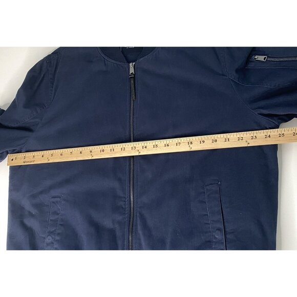 Lucky Brand Cotton Sherpa Lined Bomber Jacket Men’s L Full Zip Navy Blue - Picture 14 of 16